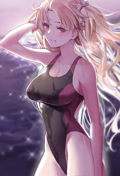 You slip into a one piece swimsuit and strike a sexy pose!