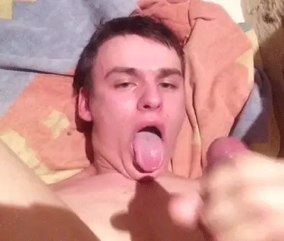 You push his legs over his head and jerk his cock in front of his face... You say: "Open your mouth" as soon as he is about to cum